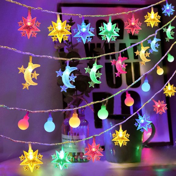 sunsanly String Light Creative Shape IP43 Waterproof Energy-saving Battery Operated Non-Glaring Soft Lighting Indoor Outdoor Moon Star LED String Light Ornament Party Supplies