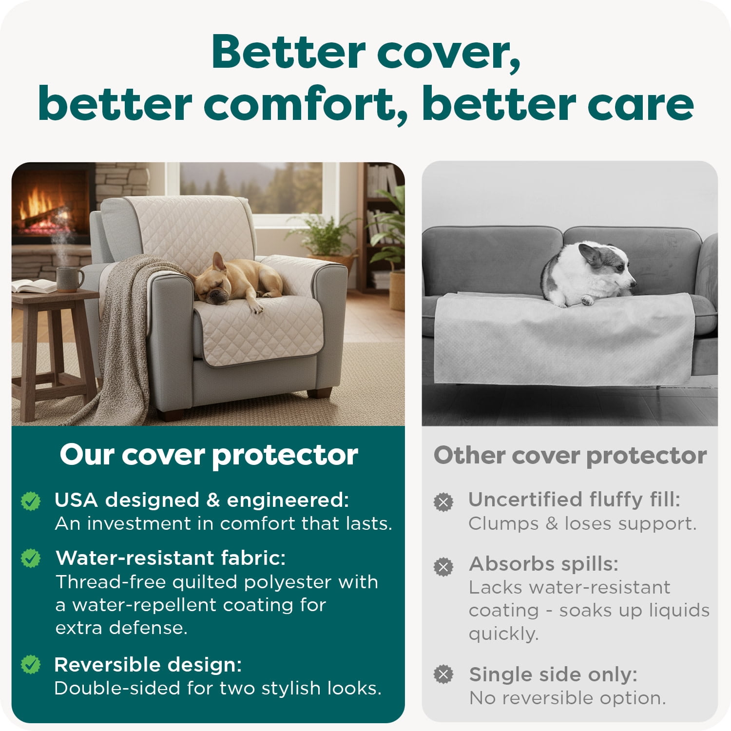 FurHaven Pet Furniture Cover | Reversible Furniture Cover Protector for Dogs & Cats, Gray/Mist, Sofa