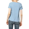thumbnail image 3 of INSPIRE CHIC Women's Round Neck Short Raglan Sleeves Side Slit Chambray Blouse XS Light Blue, 3 of 7