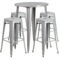thumbnail image 2 of Flash Furniture Commercial Grade 30" Round Silver Metal Indoor-Outdoor Bar Table Set with 4 Square Seat Backless Stools, 2 of 5