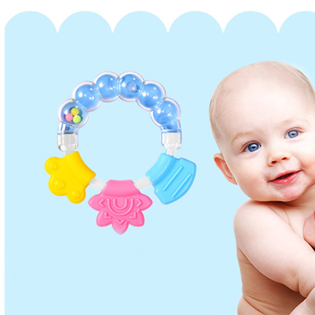 Baby Toddler Teether Chew Toy Molar Rod Silicone Handbell For Kids Children CB 