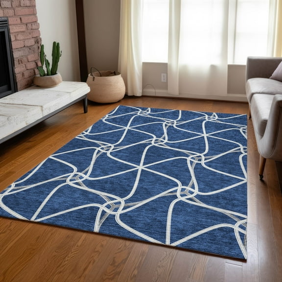 Addison Rugs Chantille Indoor/Outdoor Transitional Geometric Blue Washable Rectangle Rug, 9' x 12'