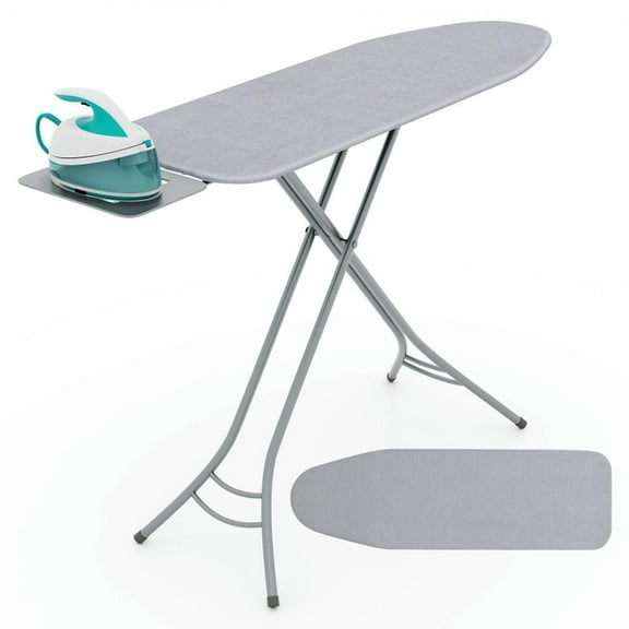Barara King Foldable Ironing Board with Iron Rest and Adjustable Height-Gray