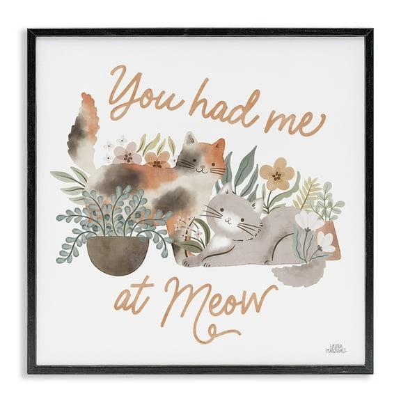 Stupell Industries Meow Garden Friends Animals & Insects Painting Black Framed Art Print Wall Art, 12 x 12