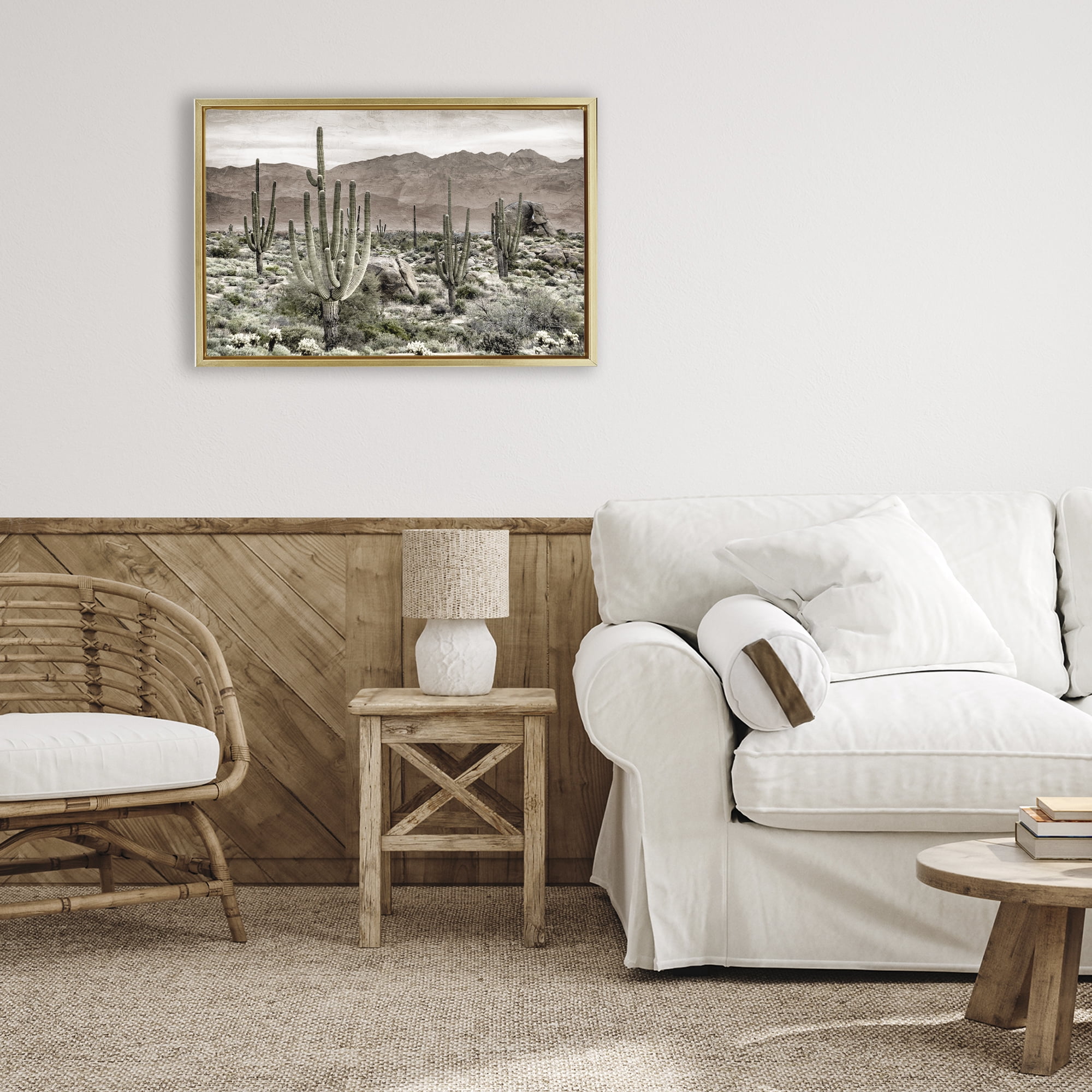 Stupell Industries Desert Land Cacti Wilderness Gold Framed Floater Canvas Wall Art, design by Kim Allen