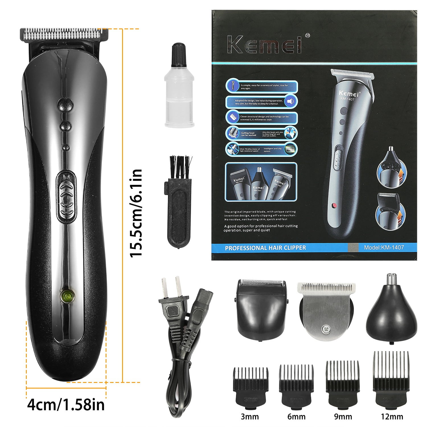 Kemei Men Electric Hair Clipper Trimmer Rechargeable Beard Shaver Razor 