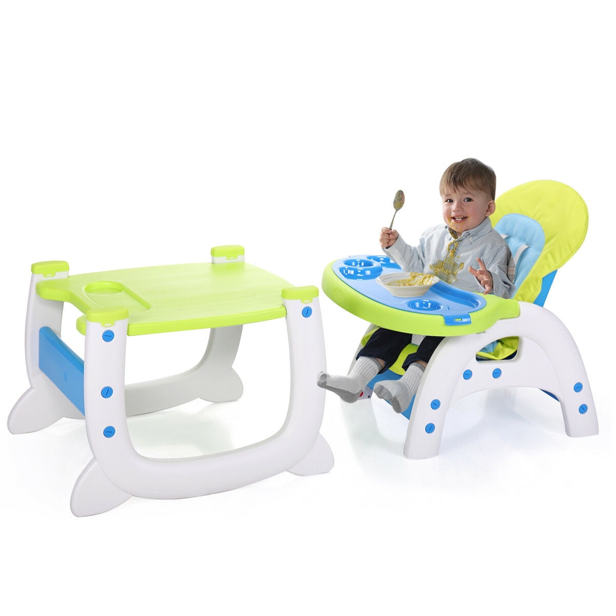 Kepooman 3 in 1 Baby High Chair, Adjustable Convertible Play Seat Booster Toddler with Feeding Tray - Green Kepooman 3 in 1 Baby High Chair, Adjustable Convertible Play Seat Booster Toddler with Feeding Tray - Green