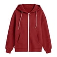 thumbnail image 5 of Qulqfy Hoodies for Women Waffle Knit Casual Wine Lightweight Winter Fall Hooded Drawstring Long Sleeve Zip Up Loose Track Jackets with Pockets S, 5 of 6