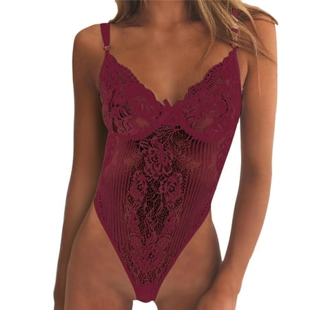 Midwennn Women Sexy Fashion Lace Lingerie Underwear Sleepwear Bodysuit Jumpsuit Bodysuit Lingerie for Women with Robe