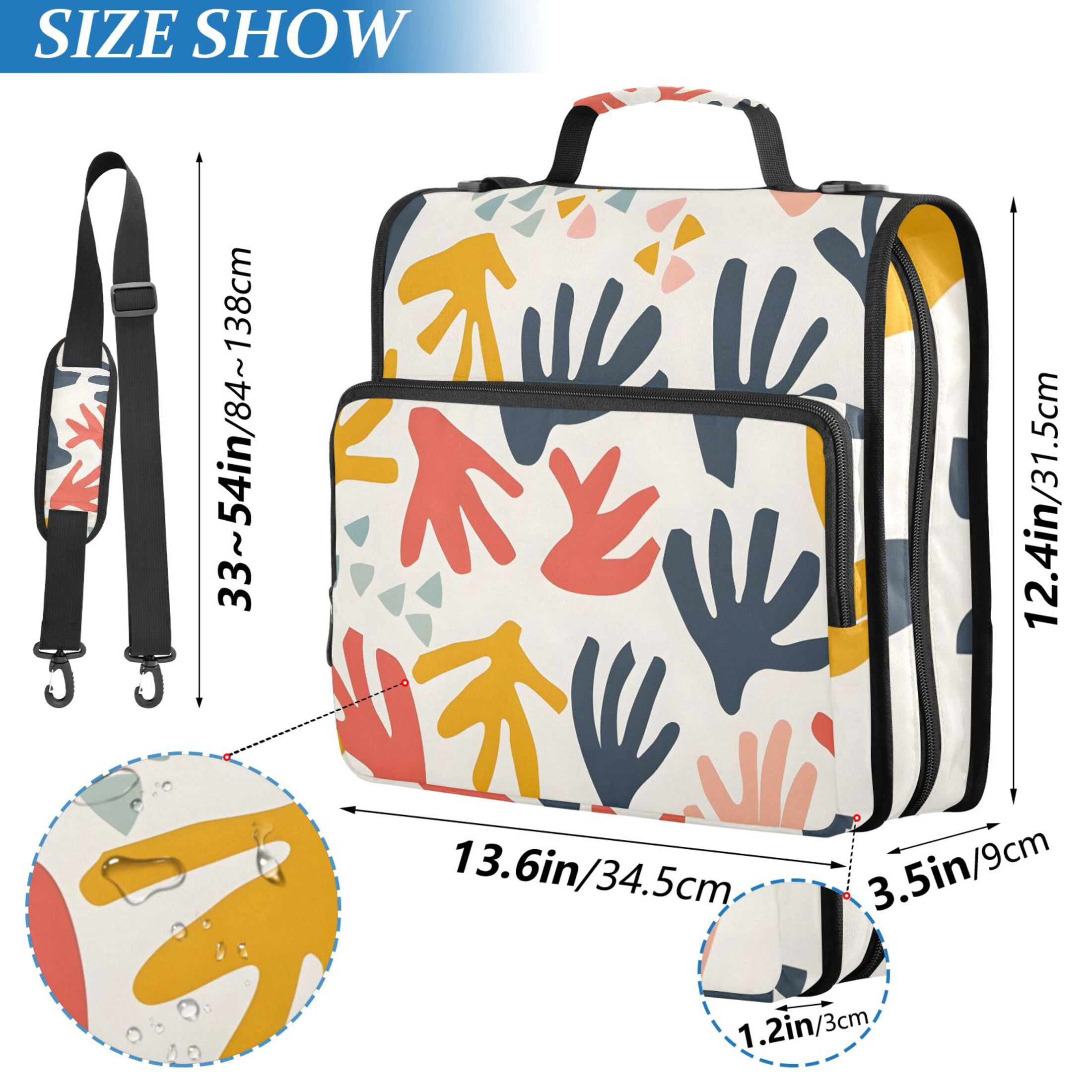 3 Ring Zipper Binder with Shoulder Strap Waterproof Trapper Keeper 2 Inch D-Ring 500 Sheets Capacity Abstract Playful Shape