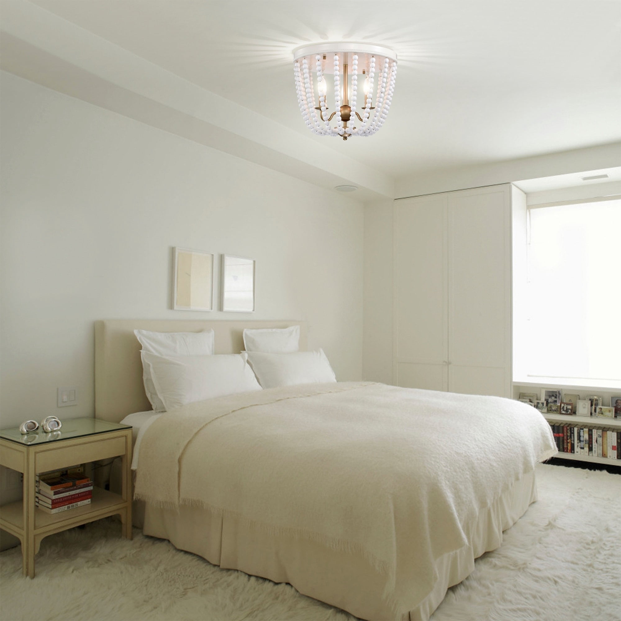 Warehouse of Tiffany IMC834-3 15 in. Taha Indoor 4-Light Gloss White & Brass Flush Mount Ceiling Light with Light Kit