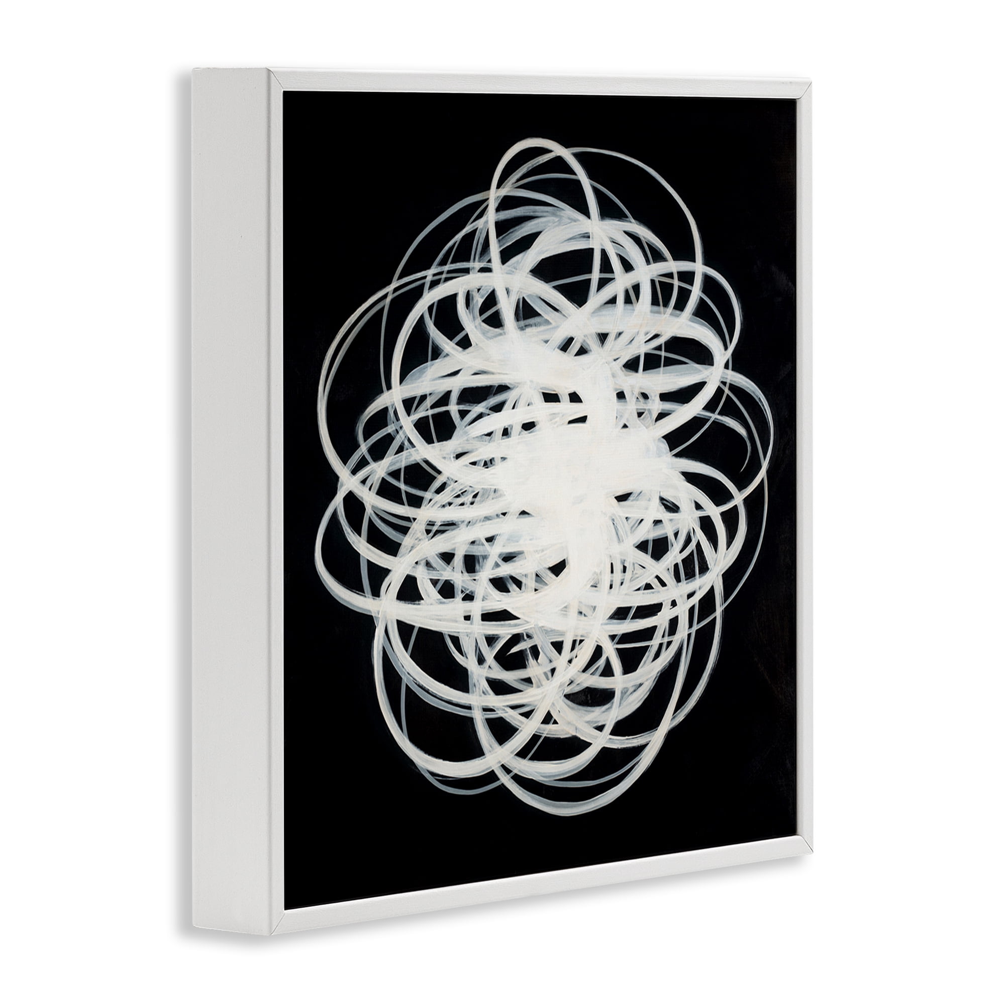 Stupell Industries Chaotic Scribble on Black Abstract Painting White Framed Art Print Wall Art, 12 x 12