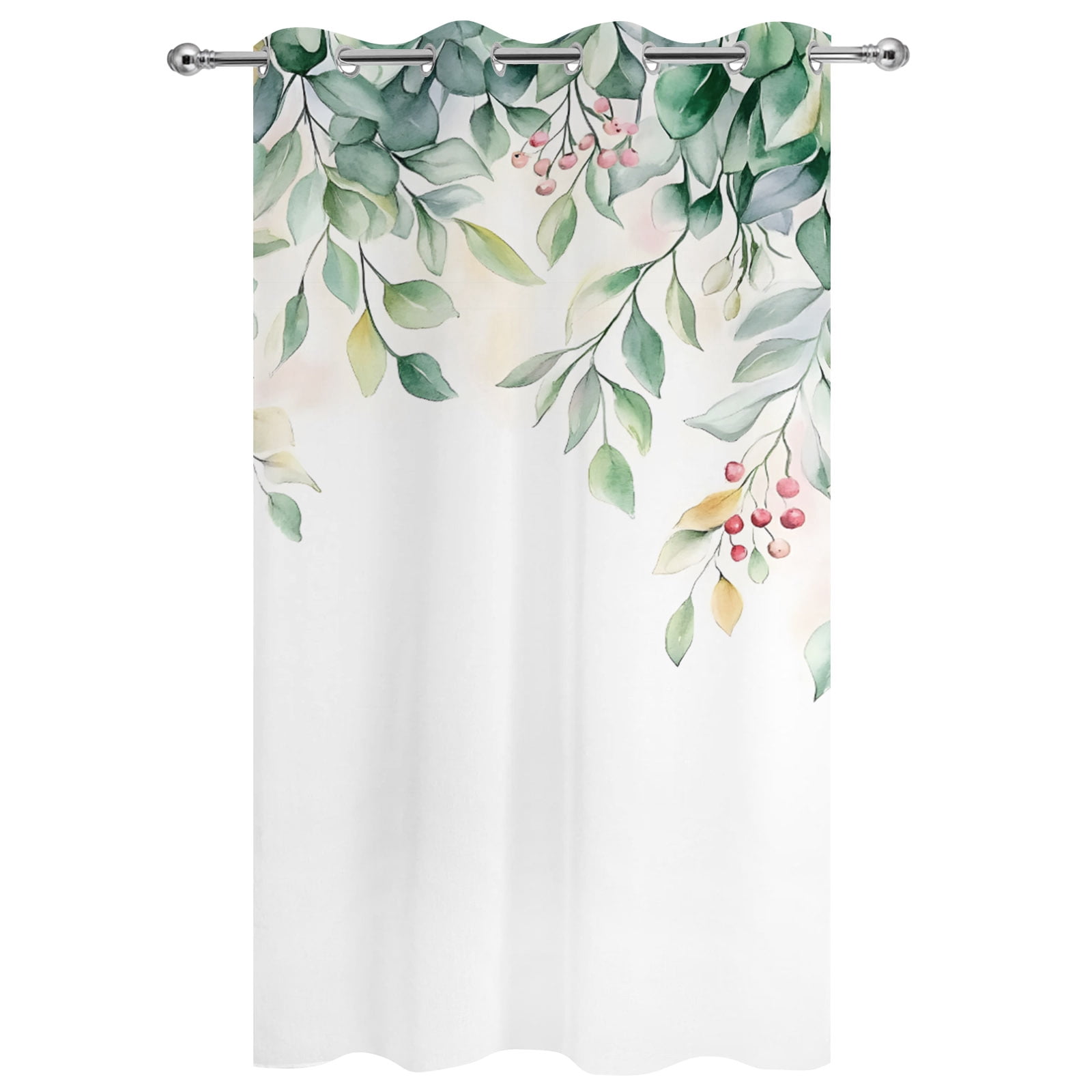 Outdoor Curtains for Patio Waterproof, Eucalyptus Windproof Pravicy Outside Porch Blackout Curtain, Retro Green Spring Botanical Leaf Red Fruit Sun Blocking Grommets Curtains for Cabana 54"x108"
