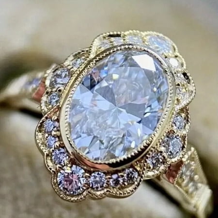 Lab-Created Diamond Women Engagement Ring 2Ct Oval Cut 14K Yellow Gold Plated 925 Sterling Silver