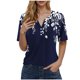 thumbnail image 1 of Blusas de Manga Corta para las Mujeres Impresas Cuello Redondo Casual Top, Blusa de Algodón de Imitación para el Hogar Y Diario, 1 of 4