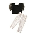 thumbnail image 2 of WOLLED 2PCS Toddler Baby Girls Denim Outfits Infant Solid Mesh Crop Lace Puff Sleeve Top+ripped Jeans Hem Denim Long Pants 6M-5Y, 2 of 11