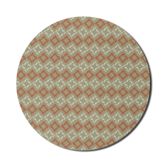 Geometric Mouse Pad for Computers, Rectangle Square Shapes with Flowers Ornament Floral Arrangement, Round Non-Slip Thick Rubber Modern Gaming Mousepad, 8" Round, Sage Green Vermilion, by Ambesonne