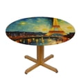 thumbnail image 3 of Awypu  Round Fitted Tablecloth Art Oil Painting Eiffel Tower Table Cloth with Elastic Edged Waterproof Wipeable Round Table Cover for Patio Parties Outdoor Decor White, 3 of 7