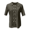thumbnail image 3 of Blouses For Women Cotton And Linen Shirt Solid Color Loose Double Breasted Lapel Casual Short Sleeved Blouse Womens Tops, 3 of 4