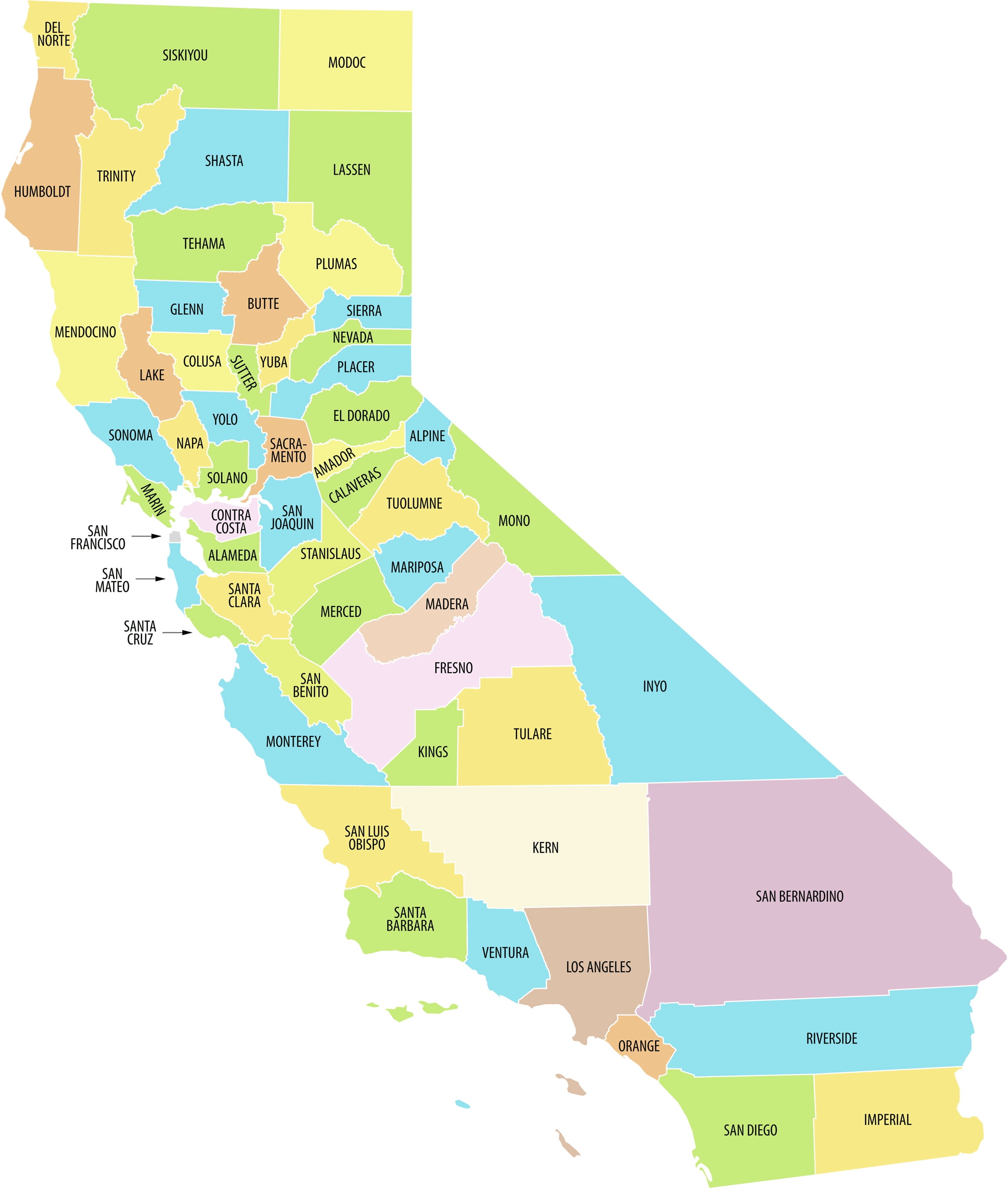 24x28in California County Map - labeled 【Laminated】 - Walmart.com
