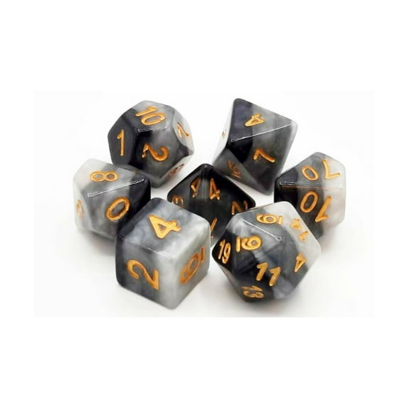 Old School Dice & Accessories Poly Set Dusk Till Dawn w/Gold (7) New