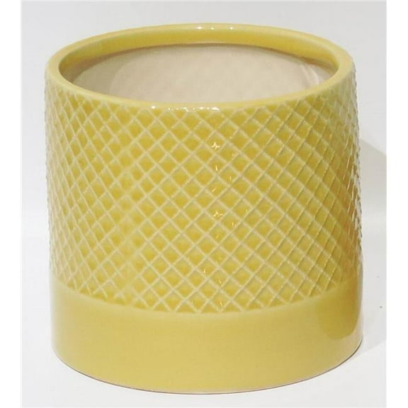 Mr. MJs Trading AI-CE10-173 Yellow Criss Cross Pattern & Solid Yellow Base Planter