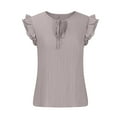 thumbnail image 3 of Womens Casual Summer Chiffon T Shirts Tie Neck Ruffle Short Sleeve Comfy Stretchy Work Office Blouses Tunic Tops, 3 of 5