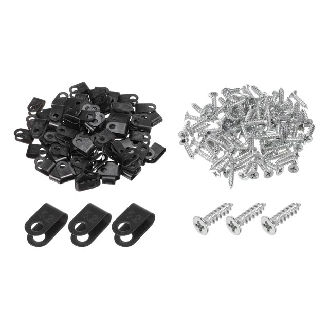 Unique Bargains U-Type Cable Clip Wire Clamp, 5.2mm 0.2 Inch Nylon Clips Black 200Pcs