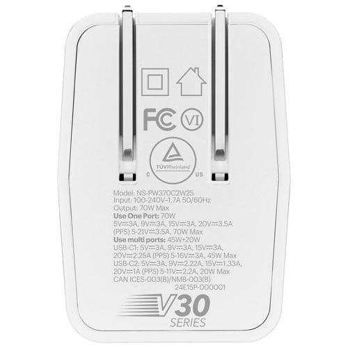 Insignia 70W Dual USB-C GaN Wall Charger, White – NS-PW370C2W25-C