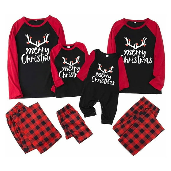 SGMVNU Matching Pajamas Long Sleeve Nightwear Set for Christmas Family Holiday Sleepwear with Festive Letter Print Top and Plaid Pants for Women, Men, and Kids 2025 Cozy Loungewear(Dad,Black,M)