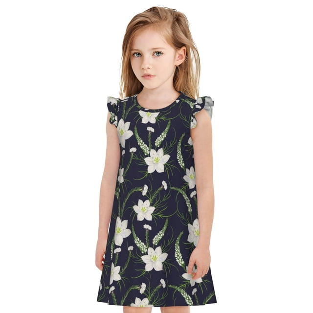 Balery Lilies Flowers Camisón de princesa para niñas, pijama de algodón con mangas abullonadas, suave y bonito.-X-Large
