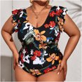 thumbnail image 5 of VerPetridure One Piece Bathing Suits for Women Tummy Control Women Sexy with Chest Pad without Underwire Ruffle Sleeves Floral Print V Neck One Piece Conservative Backless Swimsuit Bikini, 5 of 9