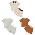 thumbnail image 2 of Baozhu Toddler Boy Summer Outfit,Short Sleeve Tops with Elastic Waist Solid Color Shorts 2 Pcs Clothes,3-24 Months, 2 of 9