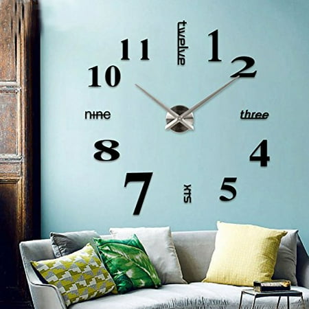Modern Clocks Wall Modern Mute DIY Frameless Large Wall Clock 3d Mirror Sticker for Living Room Bedroom Home Decorations ()