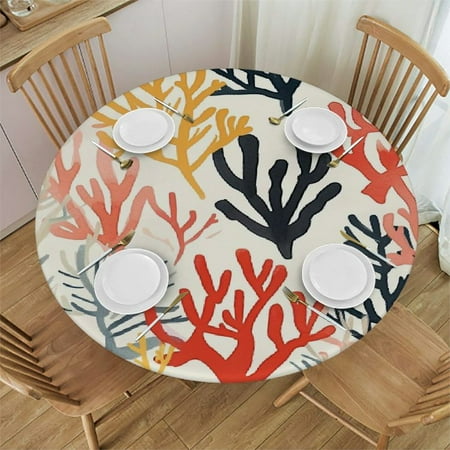 

YANMS Coral Pattern Round Table Cover Outdoor Fitted 100% Polyester Fiber 54-58