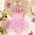 thumbnail image 2 of ZEHJUHAN Baby Girl's Birthday Sleeveless Printed Mesh Tutu Romper with Bow Headband, Letter & Ruffle Detail Pink1，12-18M, 2 of 10
