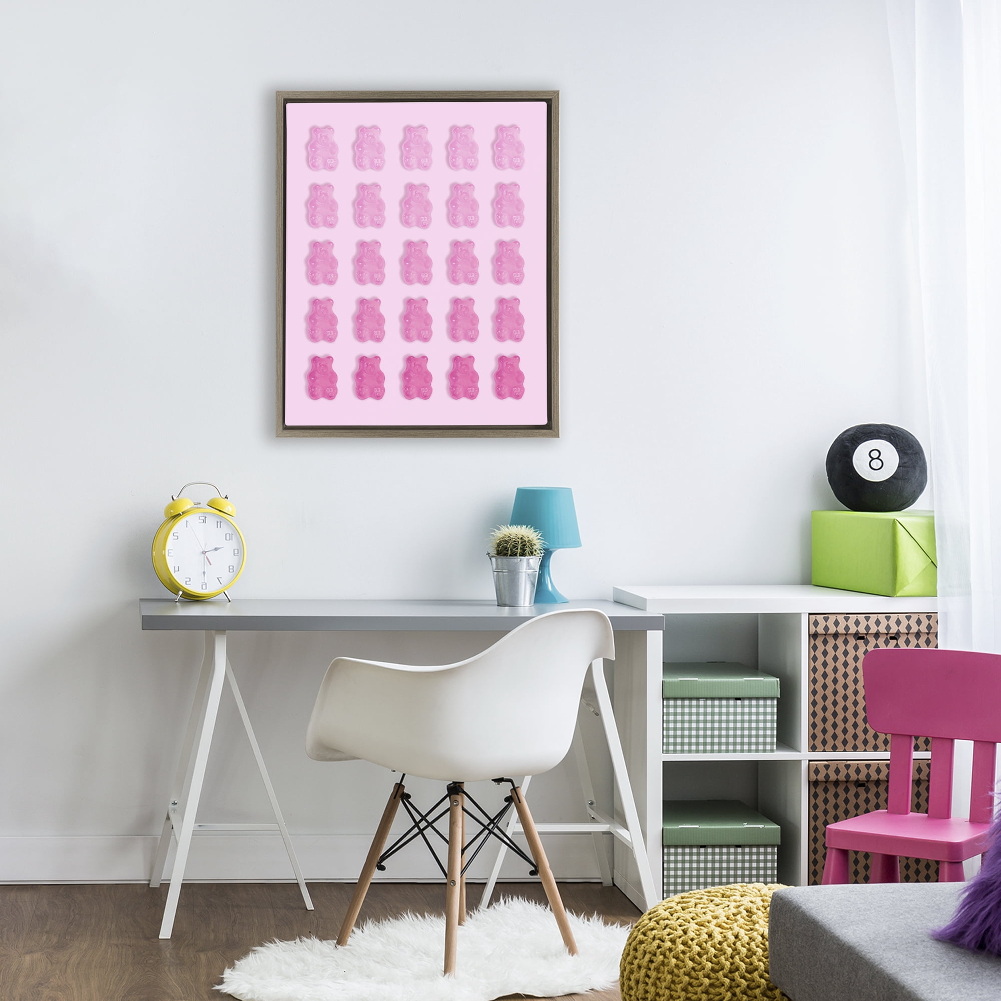 Stupell Industries Gradient Pastel Pink Bears Brown Framed Floater Canvas Wall Art, design by LISH Creative