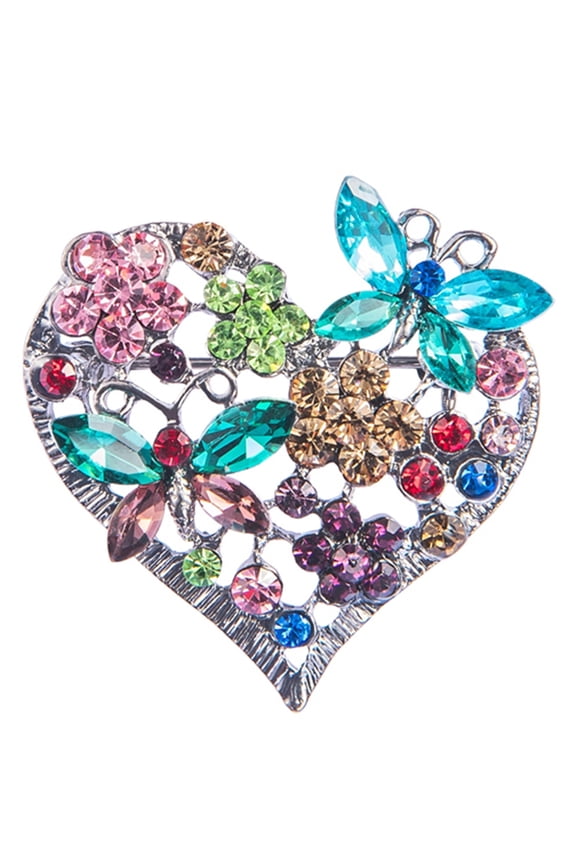 Womens Floral y Tone Crystal Rhinestone Insect Butterfly Love Flower Heart Brooch Pin