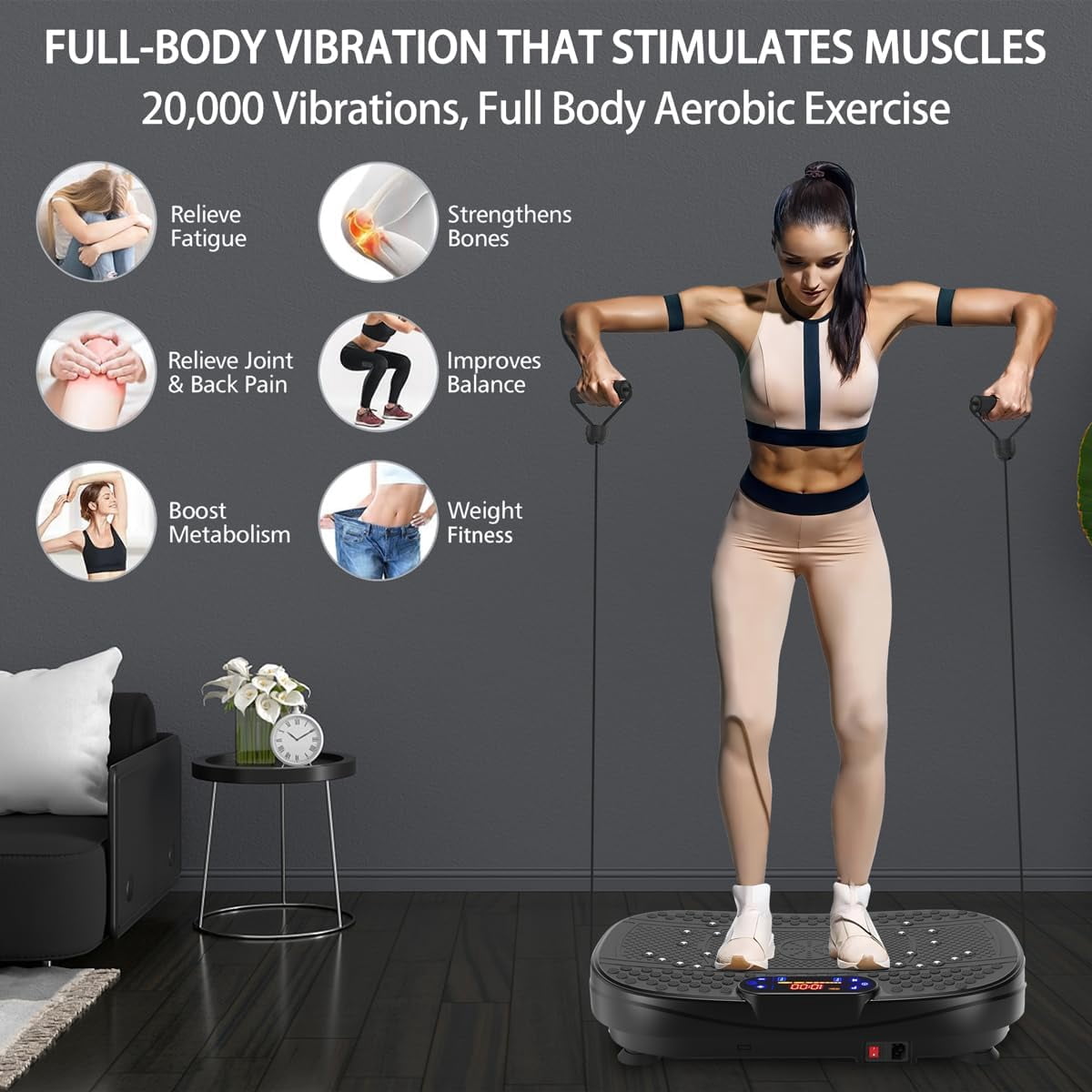 Fahuac Vibration Plate Fitness Platform Exercise Machine - Full Body Shaker Workout Platform for Home Gym 200W