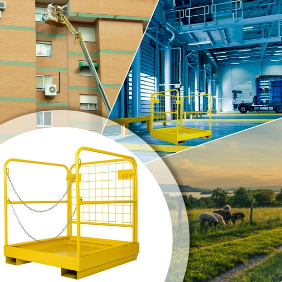 Kojem 36" x 36" Tractor Attachments Forklift Safety Cage Work Platform Pallet Lift Loader Tractor Foldable 1102 lbs