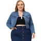 thumbnail image 1 of Women Plus Size Button Closed Cropped Denim Jacket Denim Blue 3X, 1 of 5