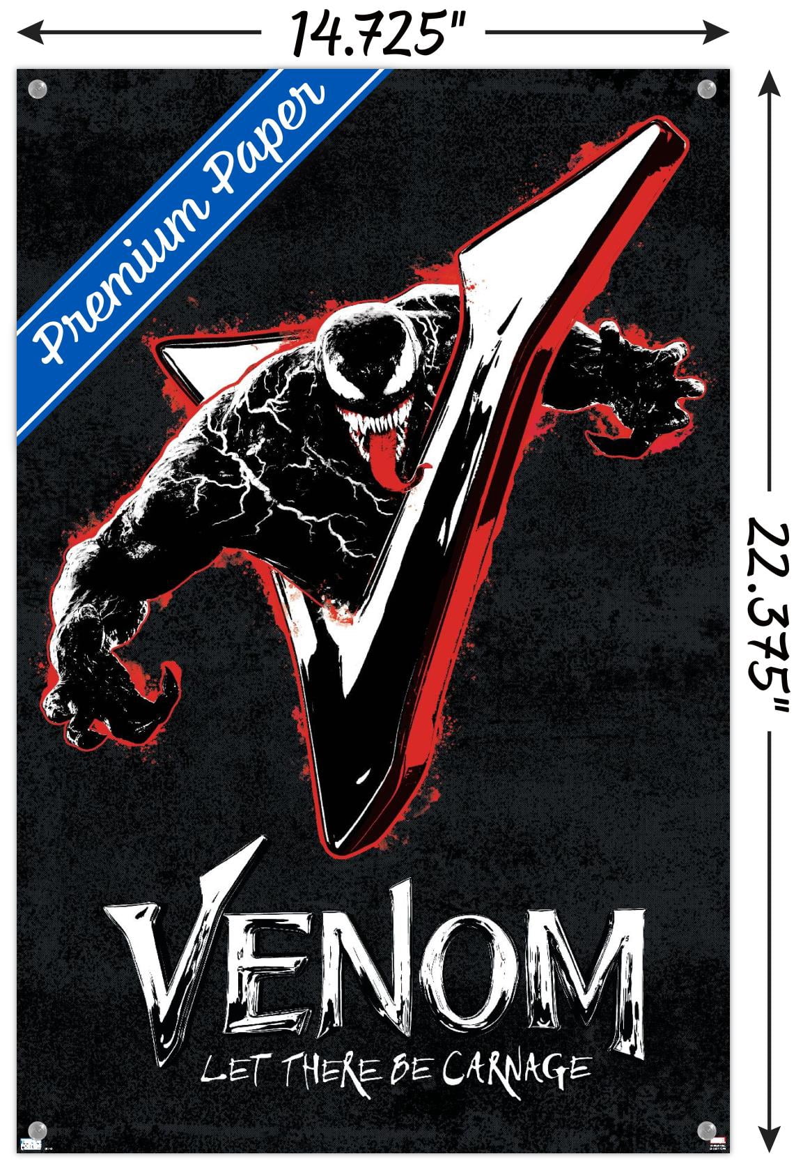 Marvel Venom: Let There be Carnage - V Graphic Wall Poster with Pushpins, 14.725" x 22.375"