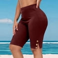 thumbnail image 2 of Miluxas Women's Biker Yoga Shorts with Side Slit Buttons High Waisted Tummy Control Knee Length Workout Gym Shorts for Casual Streetwear Wine, 2 of 9