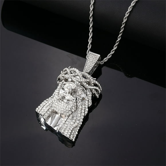 Seyotauo Jesus Pendant Necklace Rope Gold Chain for Men Iced out Gold Plated Simulated Diamond Chain Stainless Steel Chain