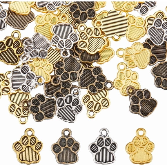 1 Box 80Pcs 4 Colors Dog Charm Paw Charms Bulk Silver Cute Pet Small Toes Animal Paws Print Charm