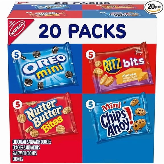 Pack of 2 - Nabisco Classic Mix Variety Pack, Oreo Mini, Chips Ahoy! Mini, Nutter Butter Bites, Ritz Bits Cheese, 20 Snack Packs