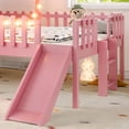 thumbnail image 4 of Bellemave Full Size Loft Bed with Slide and LED Lights, Wood House Roof Low Loft Beds Frame with Ladder, Under Bed Storage, No Box Spring Needed (Pink), 4 of 8