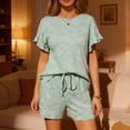 thumbnail image 3 of Bixock Womens 2 Piece Loungewear Sets Casual Summer Outfits Crew Neck Ruffle Short Sleeve Top and Drawstring Pocket Shorts Sleepwear, 3 of 7