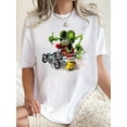 thumbnail image 2 of Women's Fun Monster Car Chase Graphic Tee - Casual Crew Neck Short Sleeve T-Shirt, Stretchy & Machine Washable, Perfect for Summer, 2 of 8