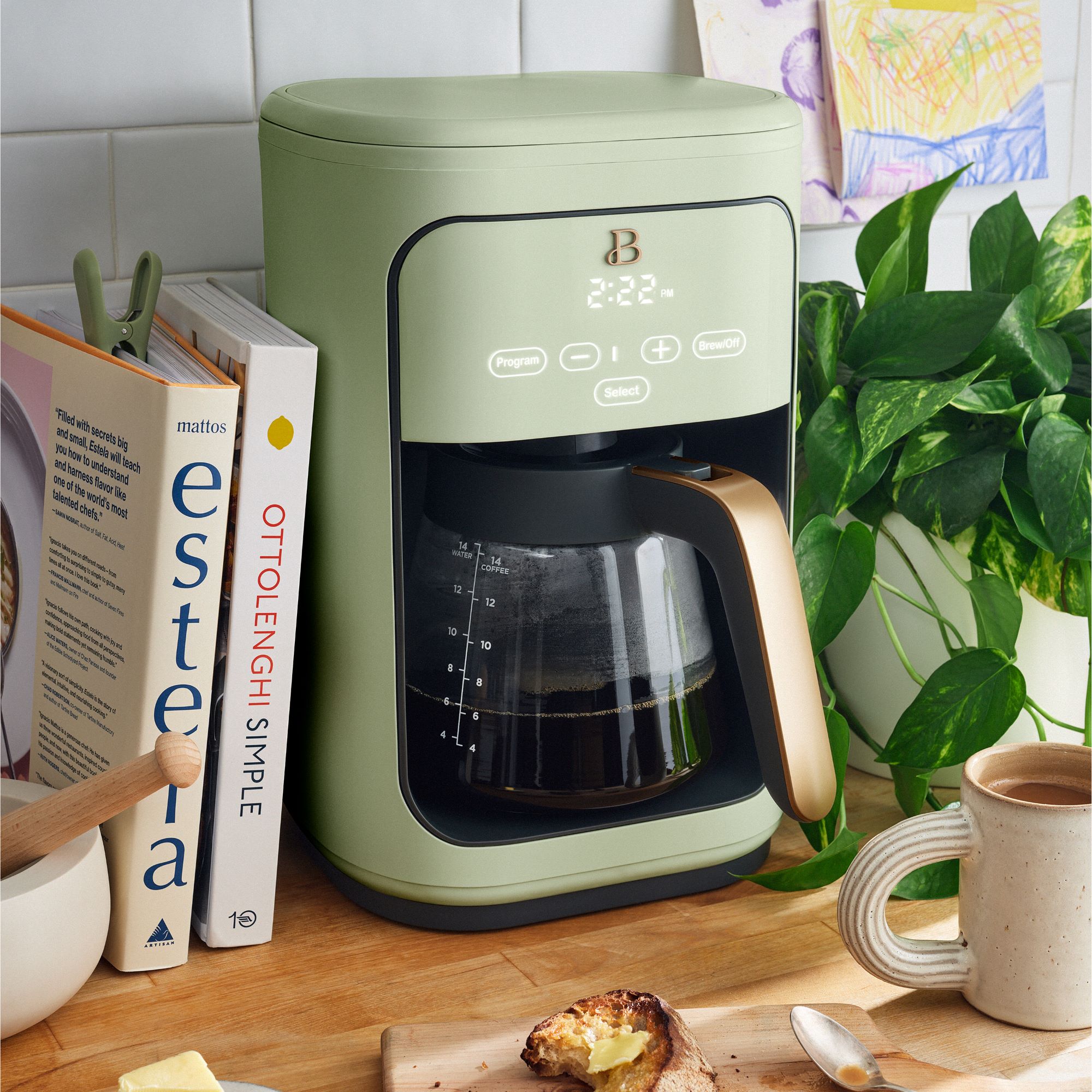 Beautiful 14-Cup Programmable Drip Coffee Maker with Touch-Activated Display, Sage Green by Drew Barrymore - image 3 of 10